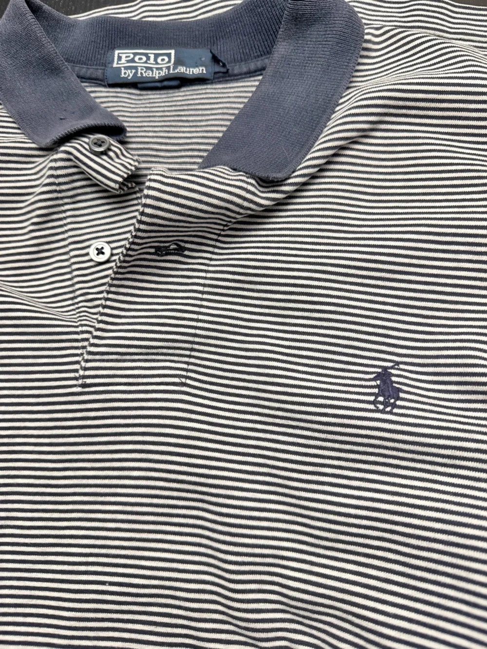 Vintage Polo Ralph Lauren Long-Sleeve Striped Polo Shirt - Navy/White